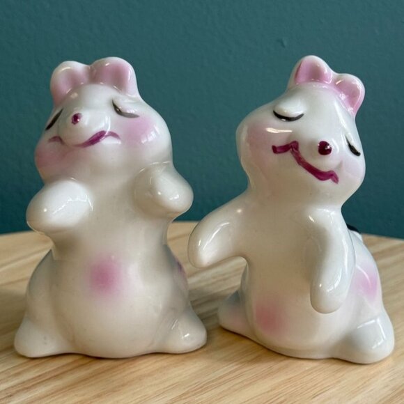 Vintage 1950's Van Tellingen Bunny Hugging Salt Pepper Shakers Set Retro Kitsch - Picture 6 of 10